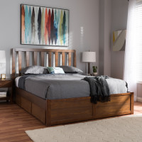 Baxton Studio MG5110-Walnut-King Raurey Modern and Contemporary Walnut Finished King Size Storage Platform Bed